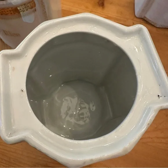 Vintage White Lusterware Germany Canister Set of Three Rice Tea Coffee - Picture 5 of 13